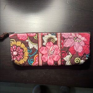 Vera Bradley Pink and Brown Cosmetic Bag with Floral Design